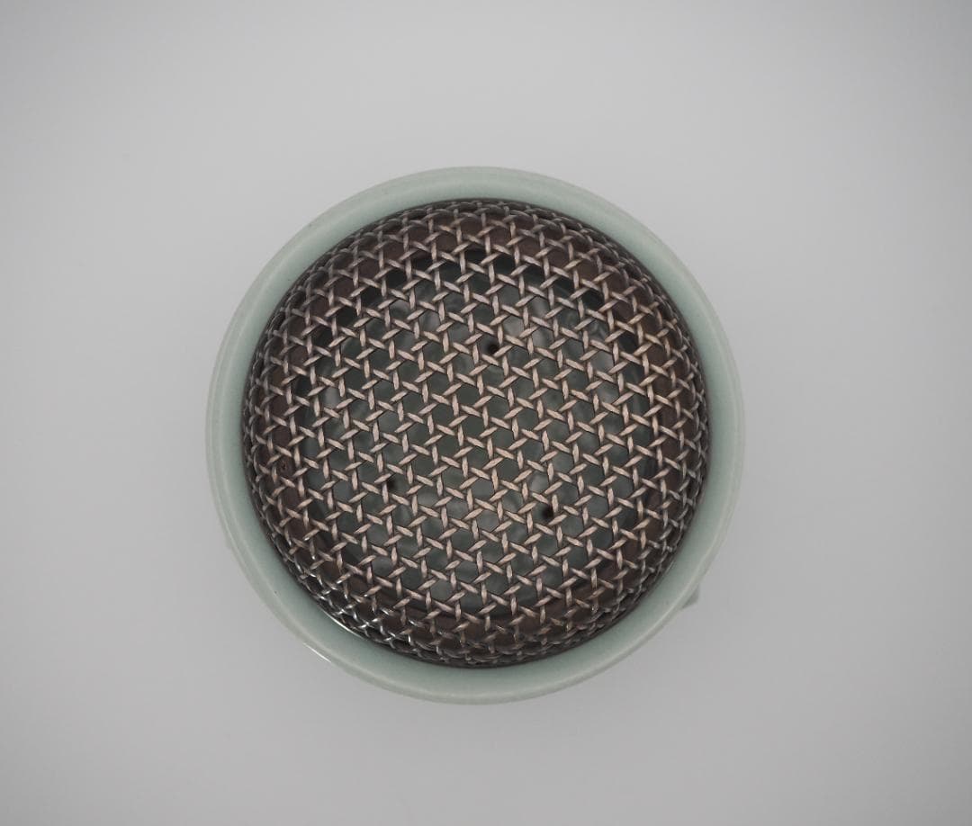 帝室技芸員 初代諏訪蘇山造 青磁 袴腰香炉 純銀透彫火舎 二代蘇山極箱付