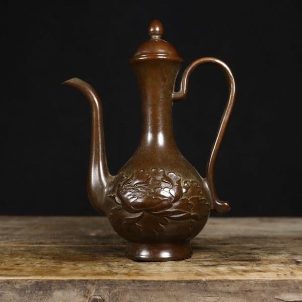銅器 牡丹高把壺 徳利 装飾品 工芸品 置物