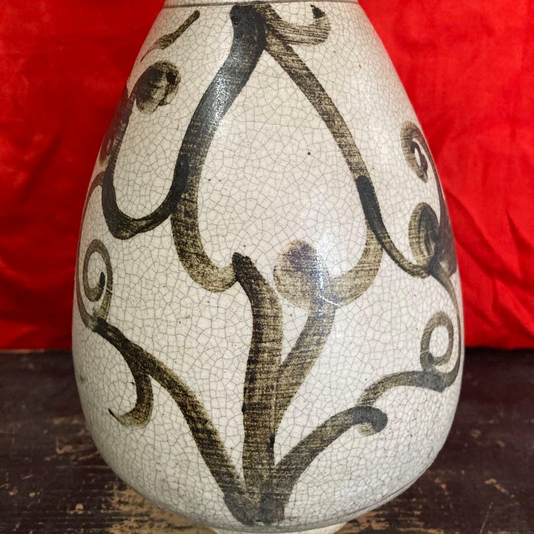 中国　鉄絵　瓶　徳利　蔓草図