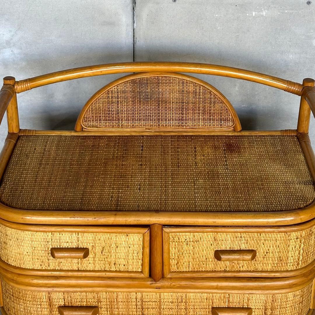 ꧁ラタン꧂ 70s〜80s昭和レトロ♢ ラタンチェスト 5段 籐家具 ナチュラル