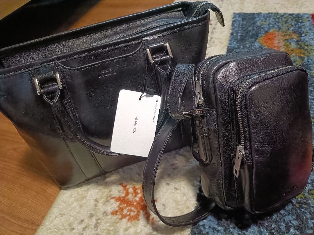 未使用2点セット◎SEEKER 本革 トートバッグ＆ミニショルダー 黒 レザー