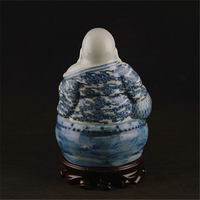 中国美術 青花坐鼓布袋羅漢仏像 陶磁器 装飾品 工芸品 置物