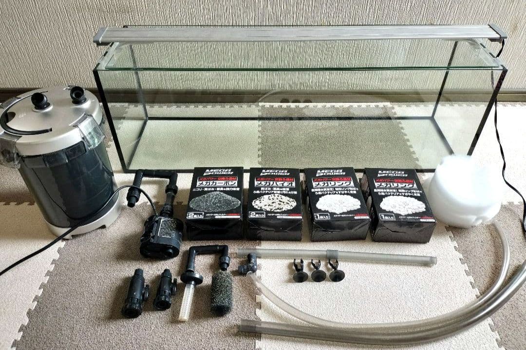 ガラス水槽　外部フィルター　LED照明 　ろ材　セット　水槽セット