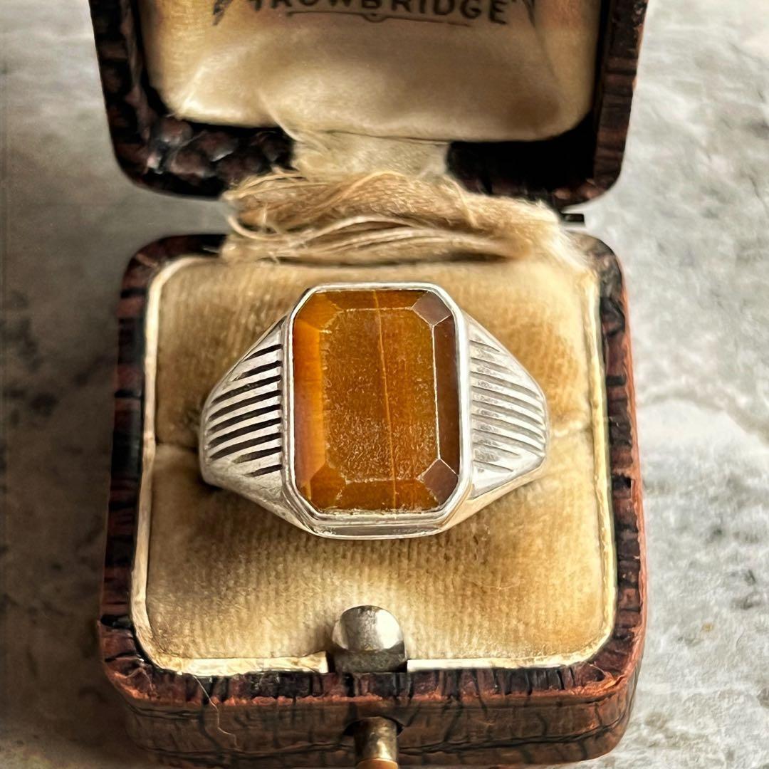 VINTAGE ヴィンテージ ボールド タイガーアイシグネット リング 指輪