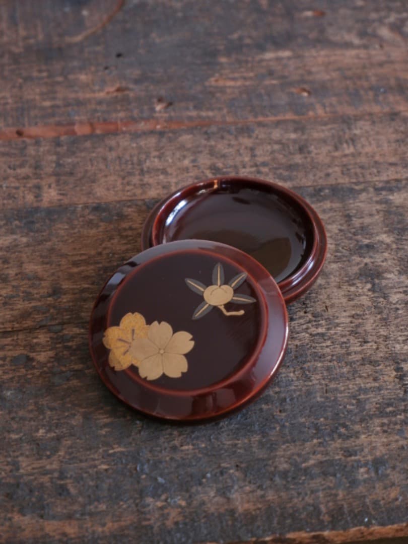 桜蒔絵　香合　漆工芸　茶道具　木製　アンティーク　古道具８