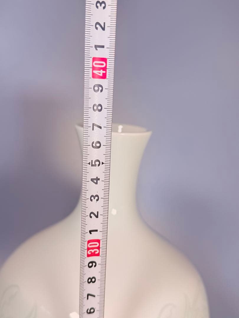 人間国宝　井上萬二作　青白磁彫文面取　大作　36㎝　販売価格120万円　本物保証