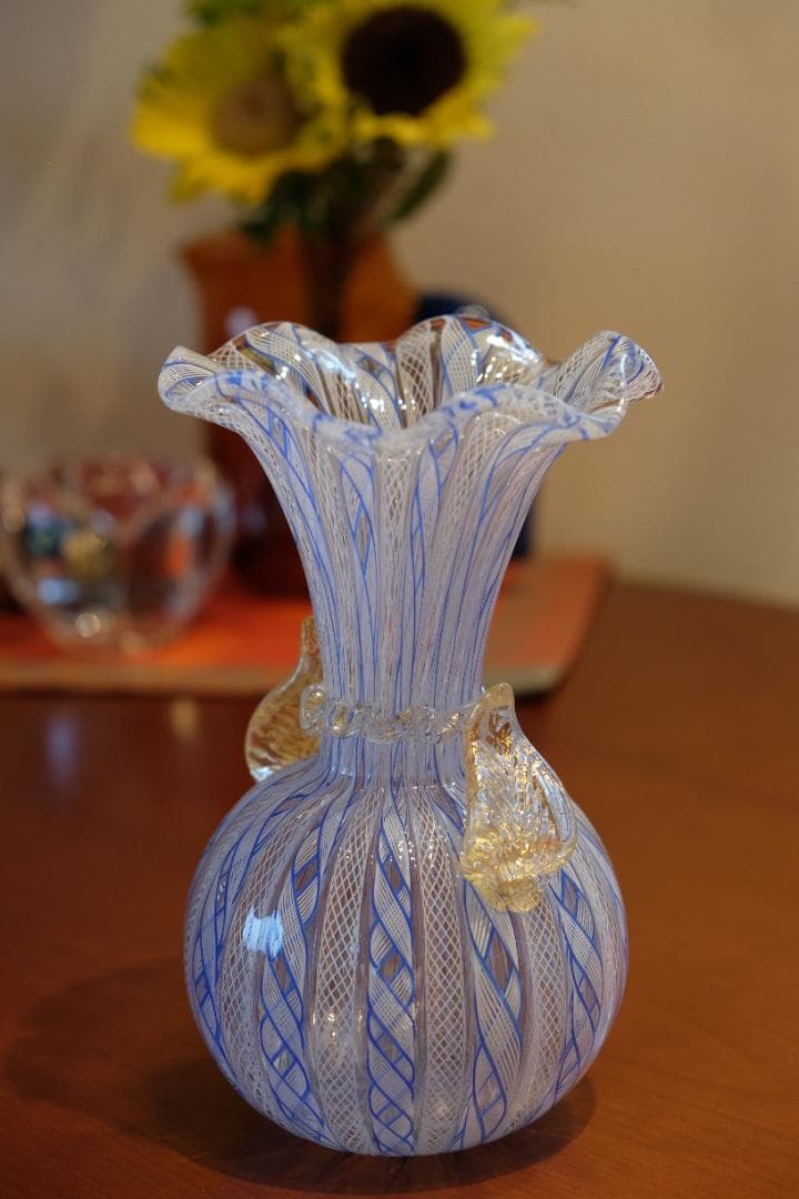 レースガラス 花瓶 ベネチアングラス ムラーノガラス アンティーク 江波冨士子