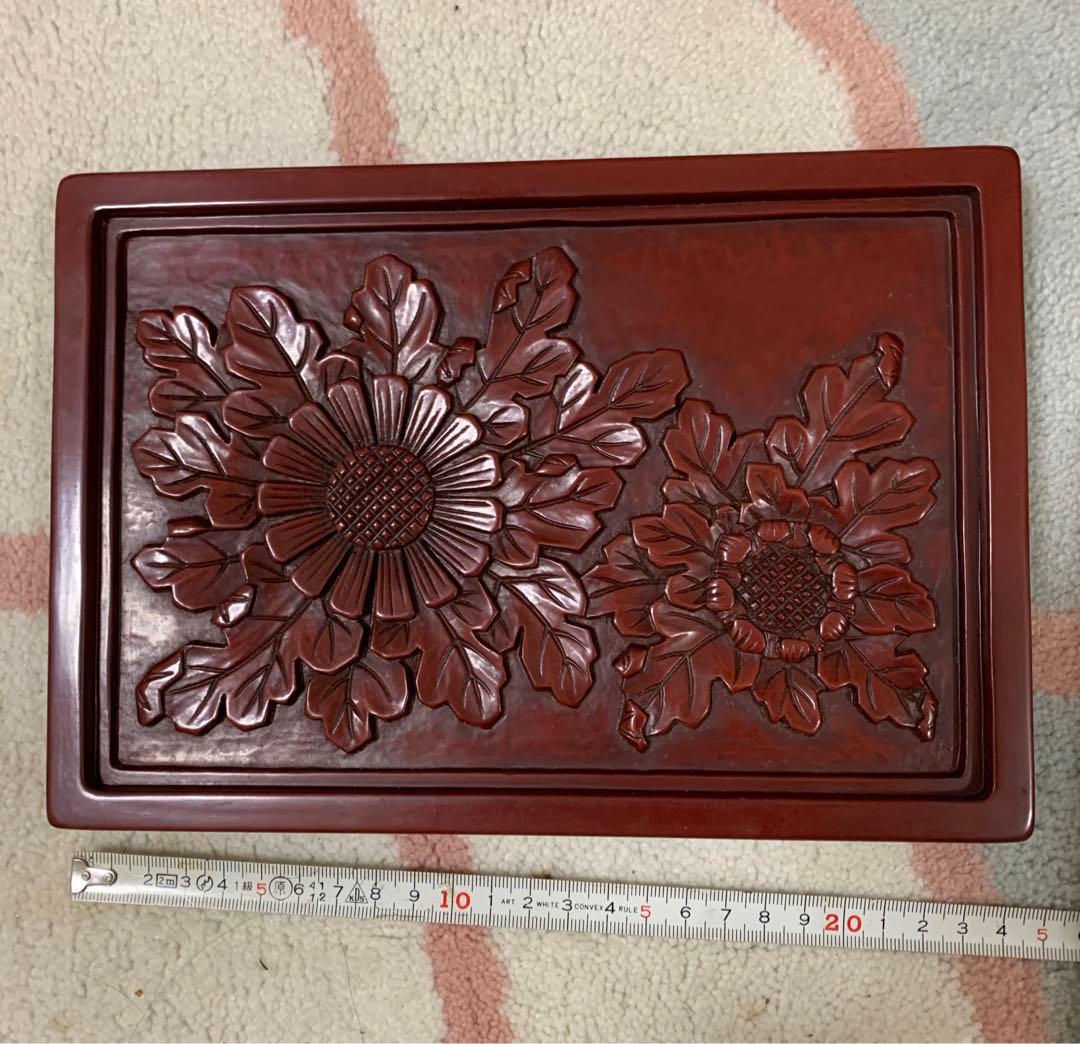 未使用品　鎌倉彫　飾り板　菊　アンティーク　昭和レトロ