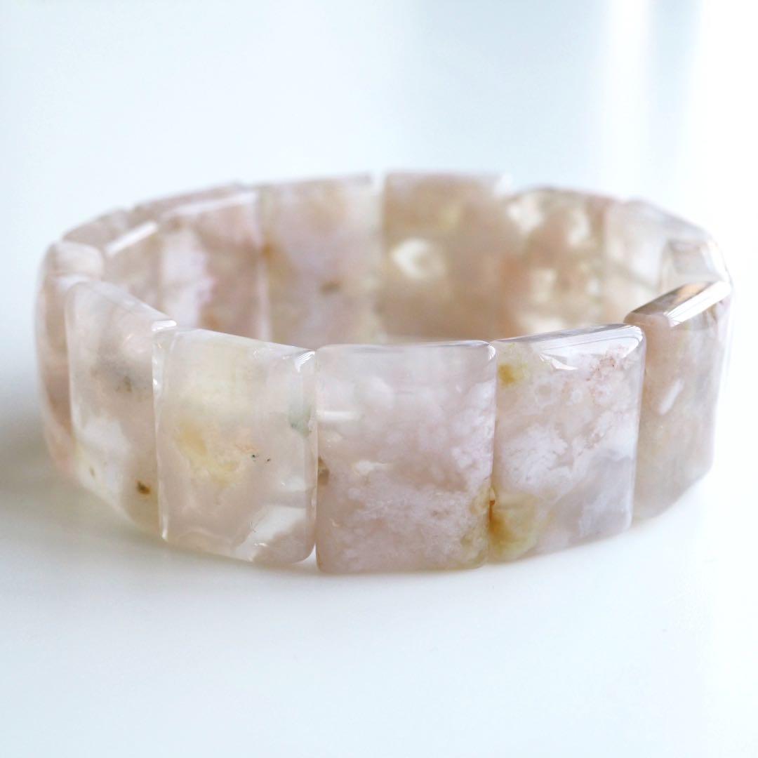 【抹茶】《2点限定》希少チェリーブロッサムアゲートのスクエアゴムブレス