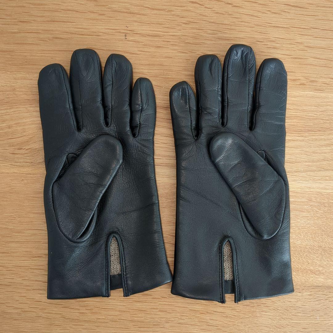 デンツDENTSヘアシープレザーグローブ手袋7 ブラックカシミヤBATH英国