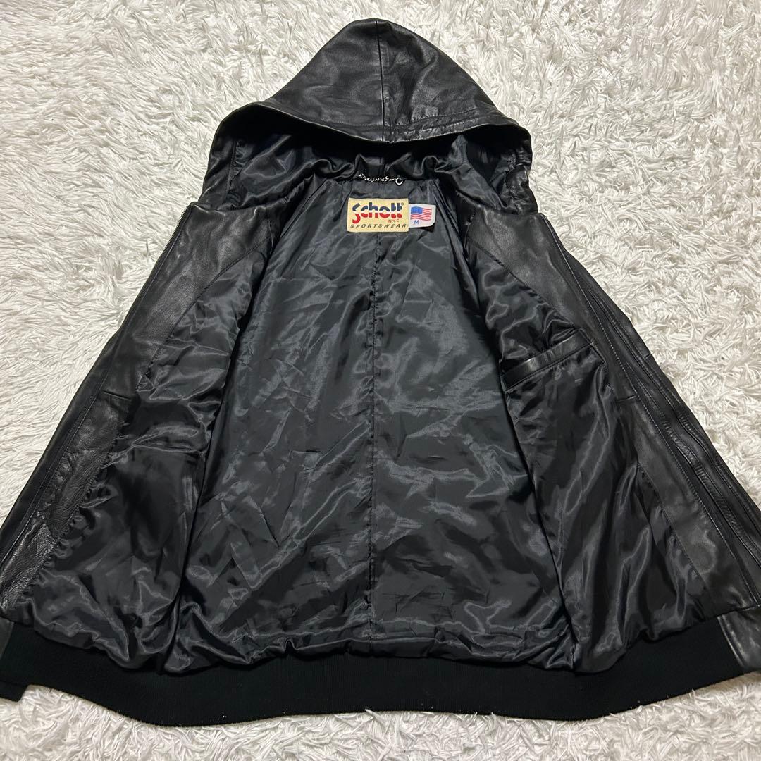 【美品】Schott ショット ラム レザージャケット トラックフーディー 黒