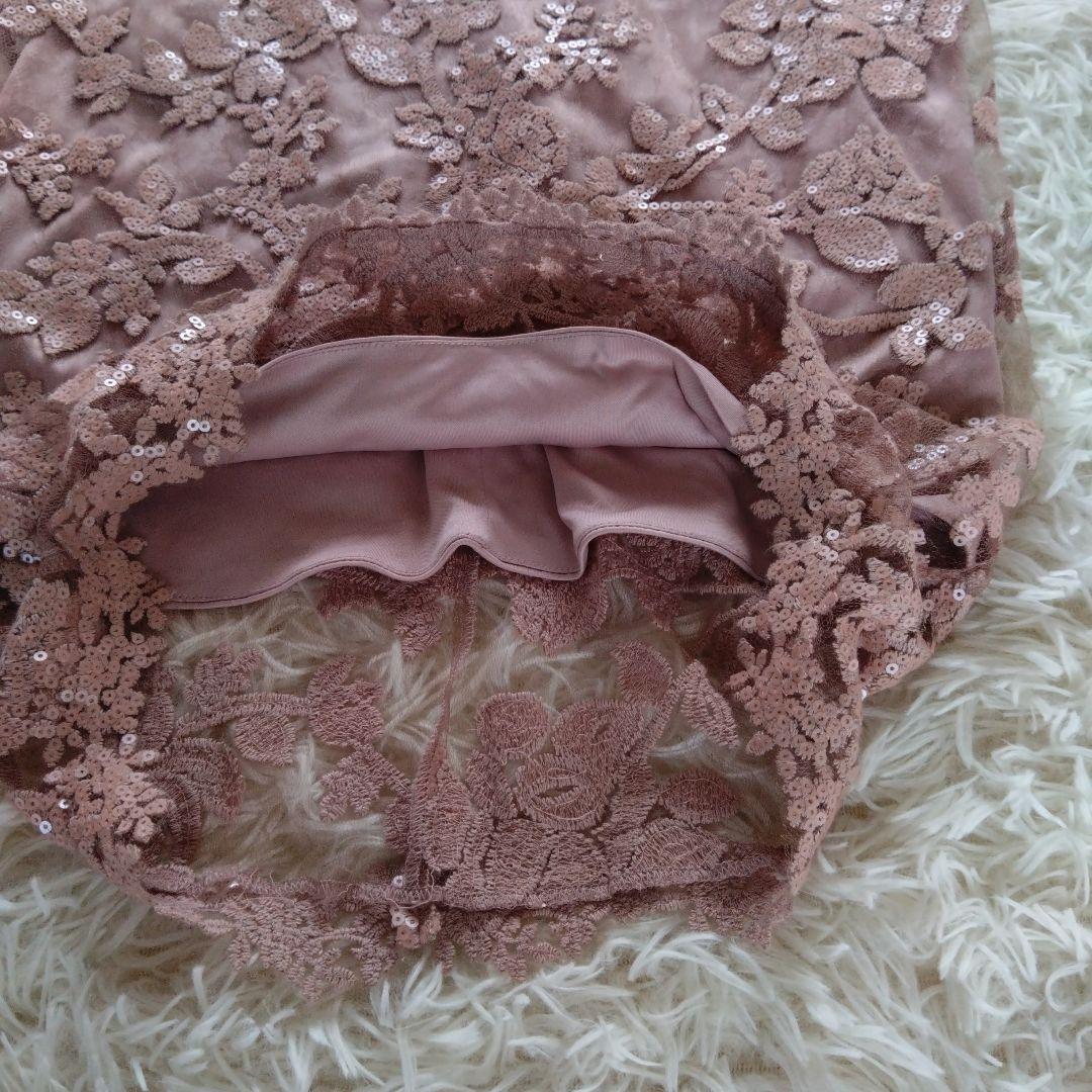 タダシショージ　ピンク　ワンピース　フラワー　スパンコール刺繍