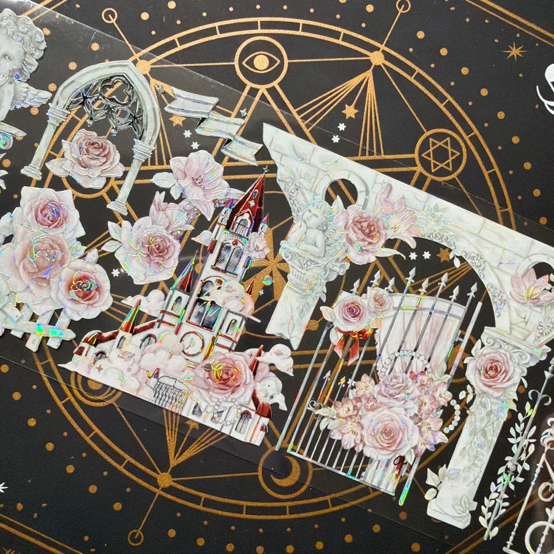 【8956】海外　マステ　中古巻　貝殻光マスキングテープ　バラ　ユリ　装飾系