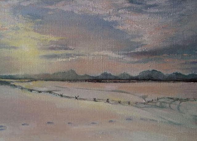 油絵 菅家令子 絵 絵画 インテリア 額付(白) F6-030707 雪 朝夕陽