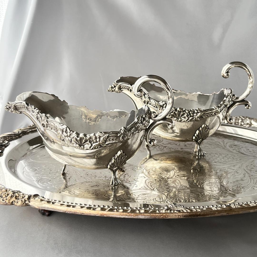 【英国】 ソースボート グレービーボート ペア【シルバープレート】