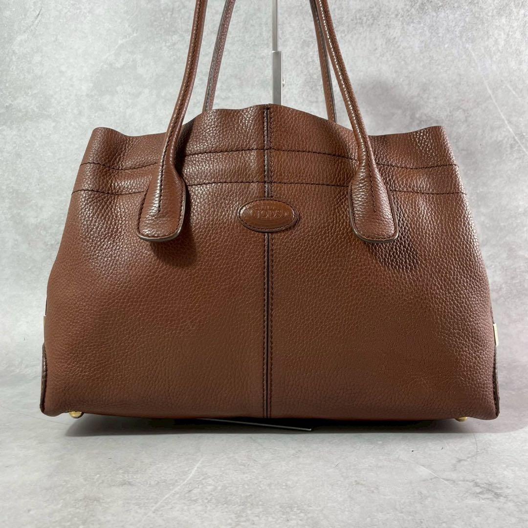 【美品 人気モデル】トッズ ハンド Dバッグ ロゴ レザー 本革 ブラウン 金具