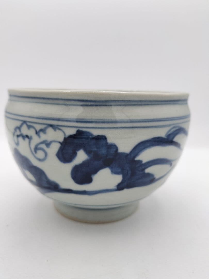 c444 建水 五角形 染付 桜川 水野菊晃 木箱 茶道具 古物