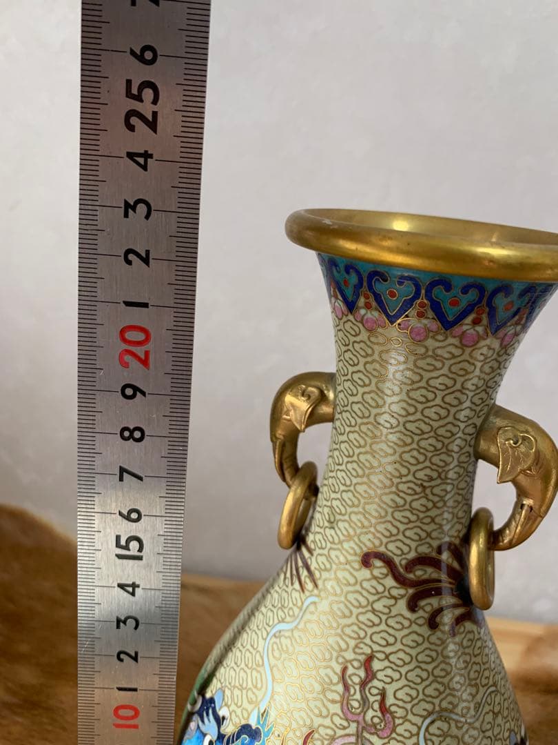 中国美術 民国期 七宝 龍紋花瓶 唐物 古銅 細密細工 古美術品