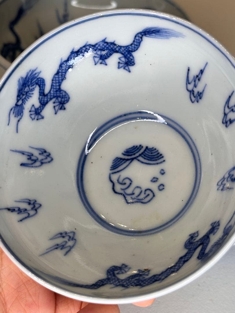 中国 大清雍正年製款 青花染付 龍文 湯呑 三客 サイズ違い アンティーク