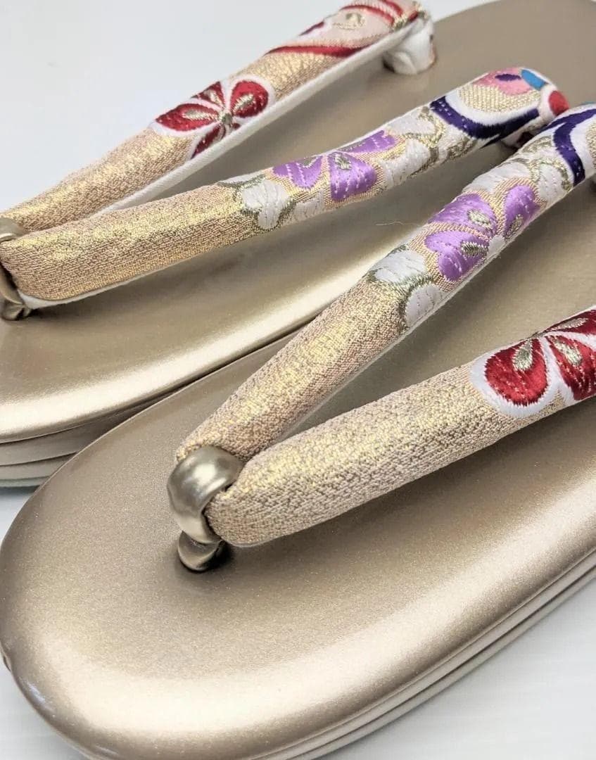 草履バッグセット 振袖用 帯地 ゴールド 桜 フリーサイズ w49-8