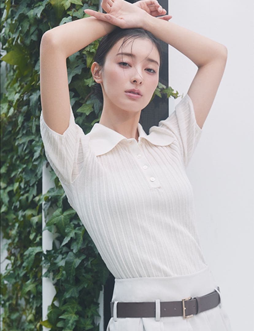 【新品タグ付】 FRAY I.D シルクブレンドシアーリブニットポロ