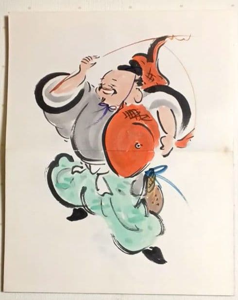 槙岡芦平（槙岡鬼佛の実子)の大津絵画帖手書きサイン入り（肉筆19図柄)昭和期