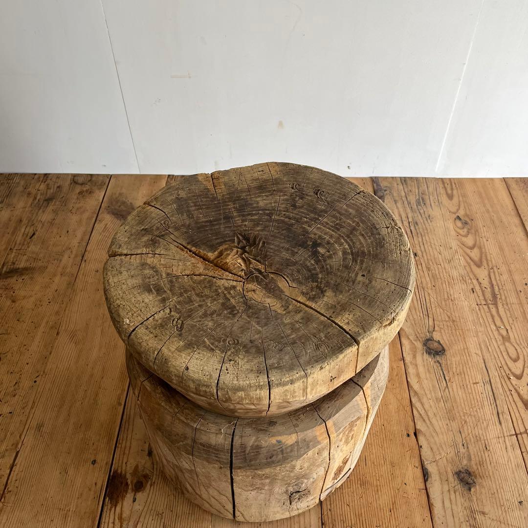 アンティーク ローテーブル 欅 ケヤキ 臼 プリミティブ 無塗装 《送料込み》
