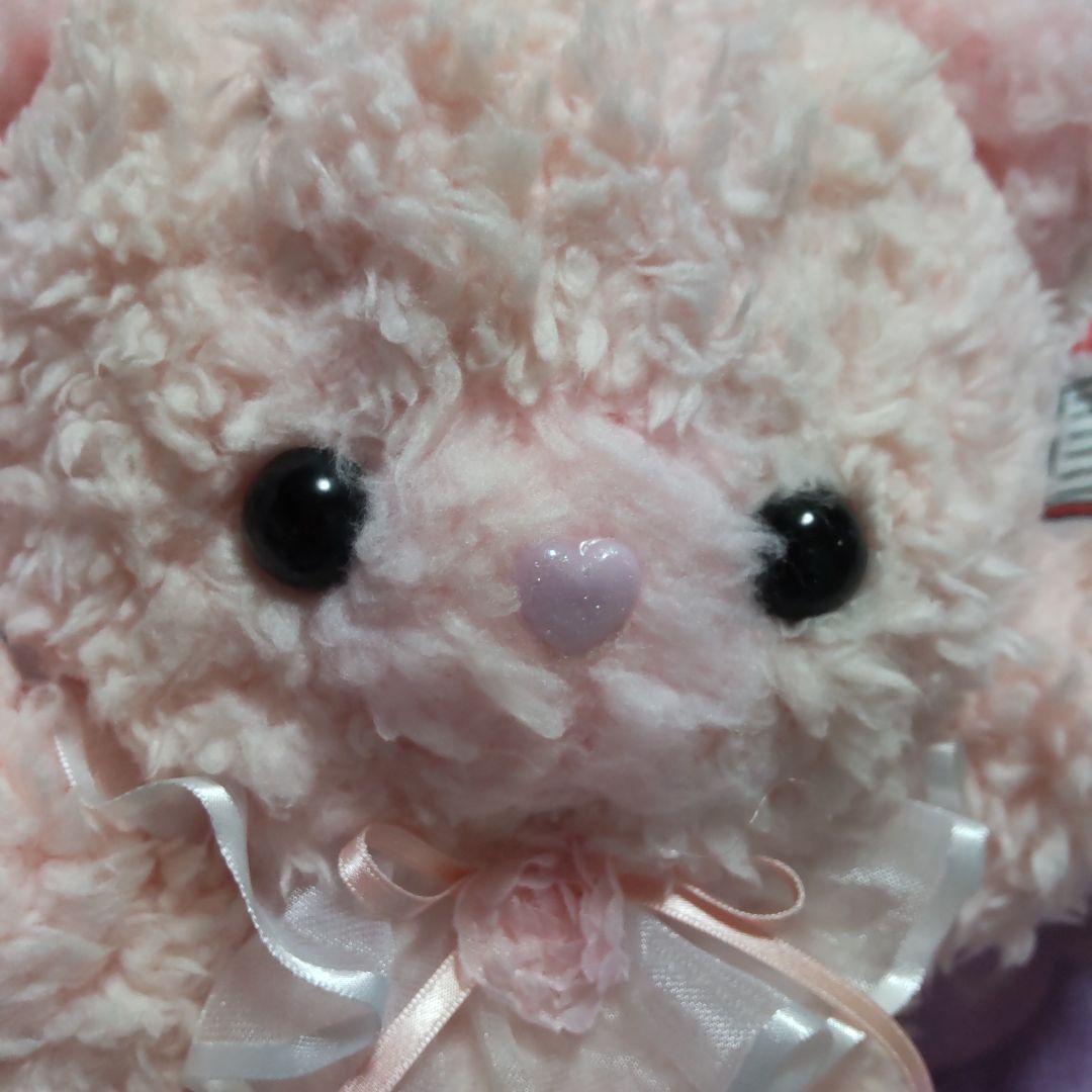 ピンクのリボン付きクマのぬいぐるみ ファンシーわたあめくまちゃん