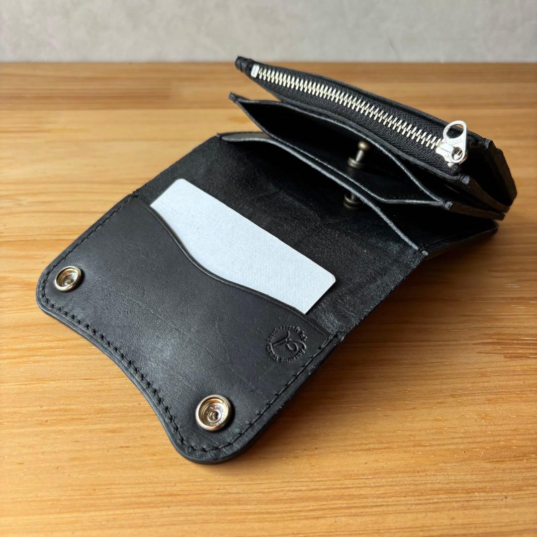 【ブラック&クロコダイル】ショートトラッカーウォレット イタリアンレザー 本革
