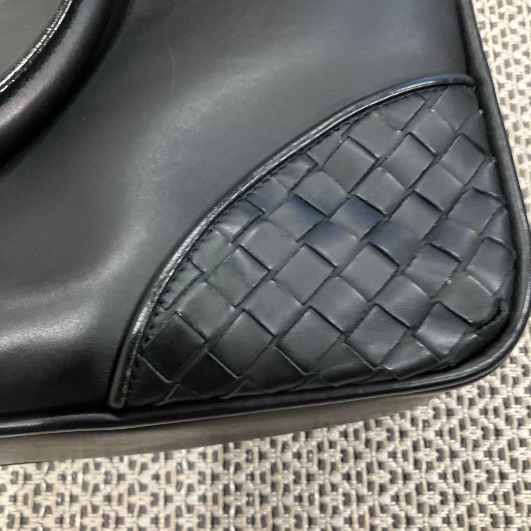 ブラックレザー編み込みビジネスバッグ