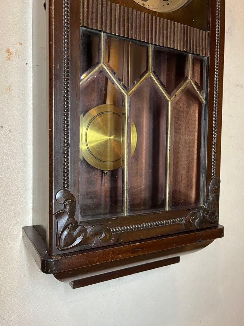 柱時計　2本チャイム　古時計　振り子　レトロ　ゼンマイ　ボンボン　アンティーク