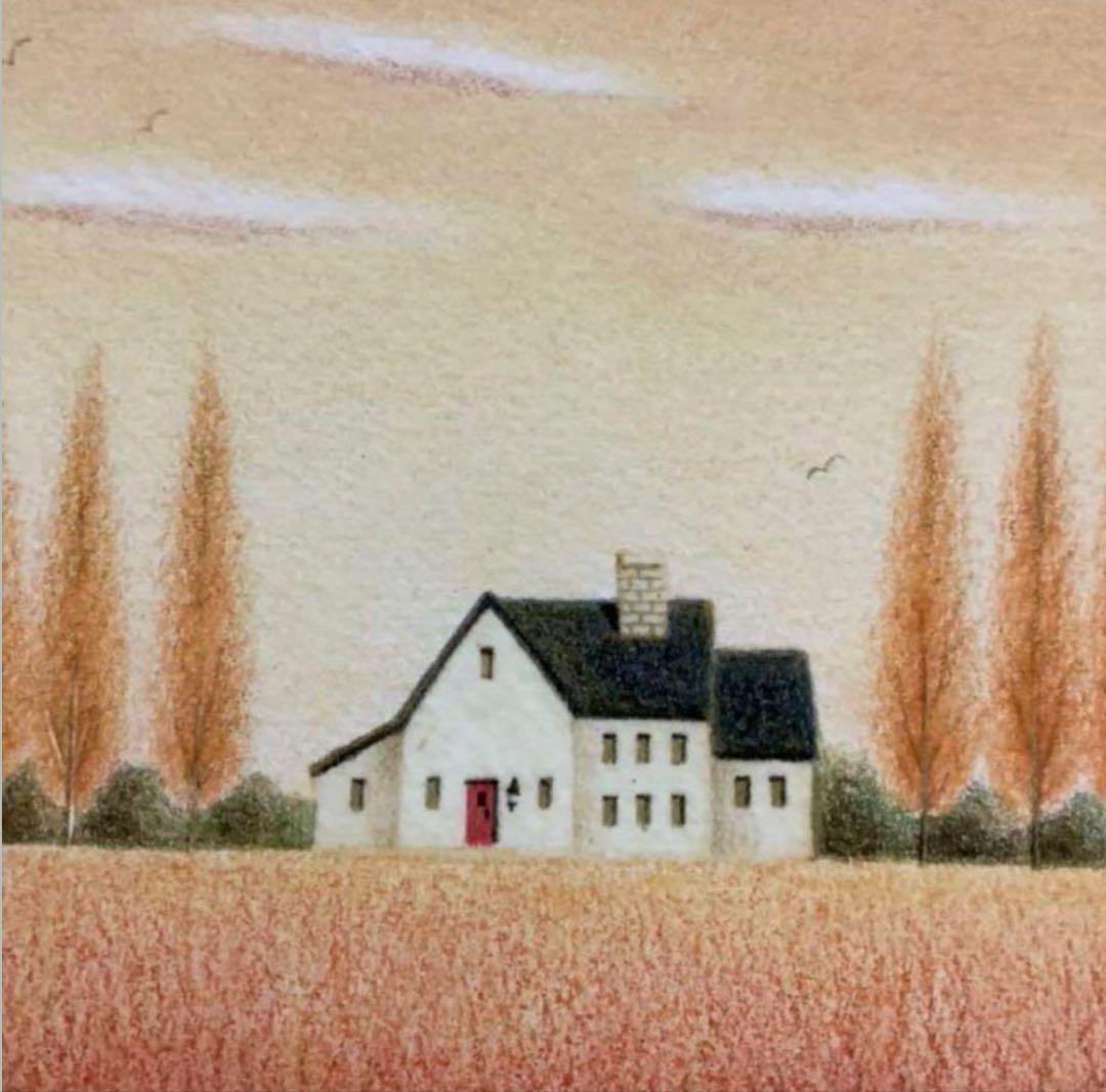 絵画・額縁・版画・渡辺美香子・秋色の風景・秋・家・木・美術品・インテリア・雑貨