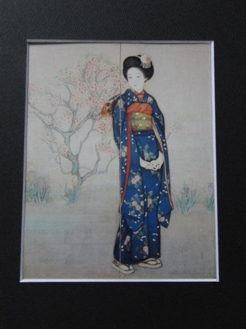 柿内青葉、【十六の春】、希少な額装用画集より、新品額装付、状態良好