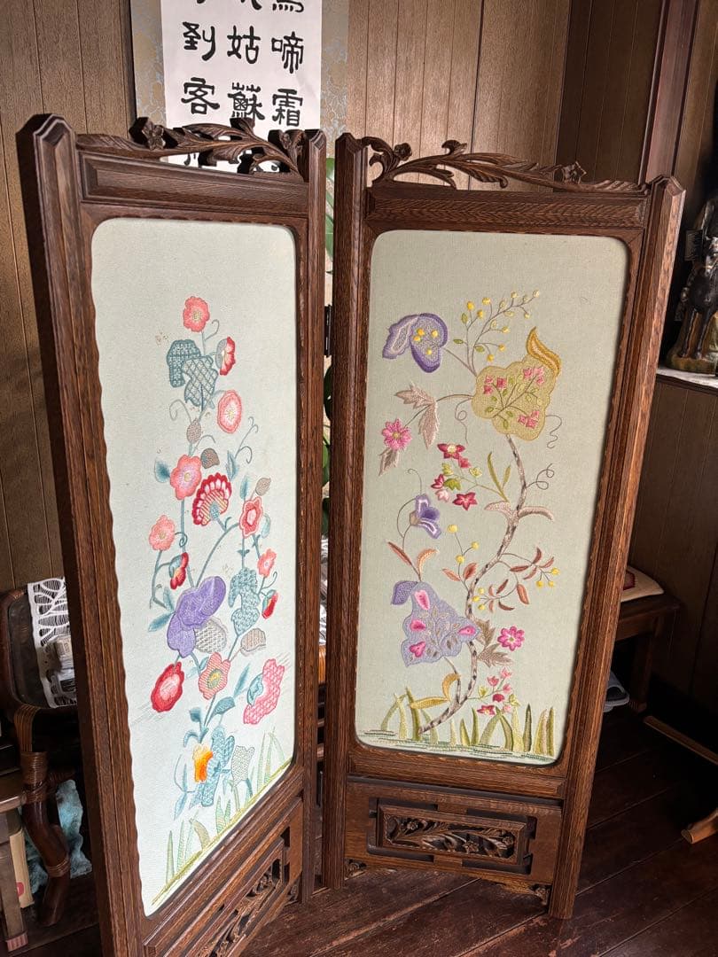 再値下げ！【激レア】お値打ち・戸塚刺繍・豪華木製パーテーション・衝立