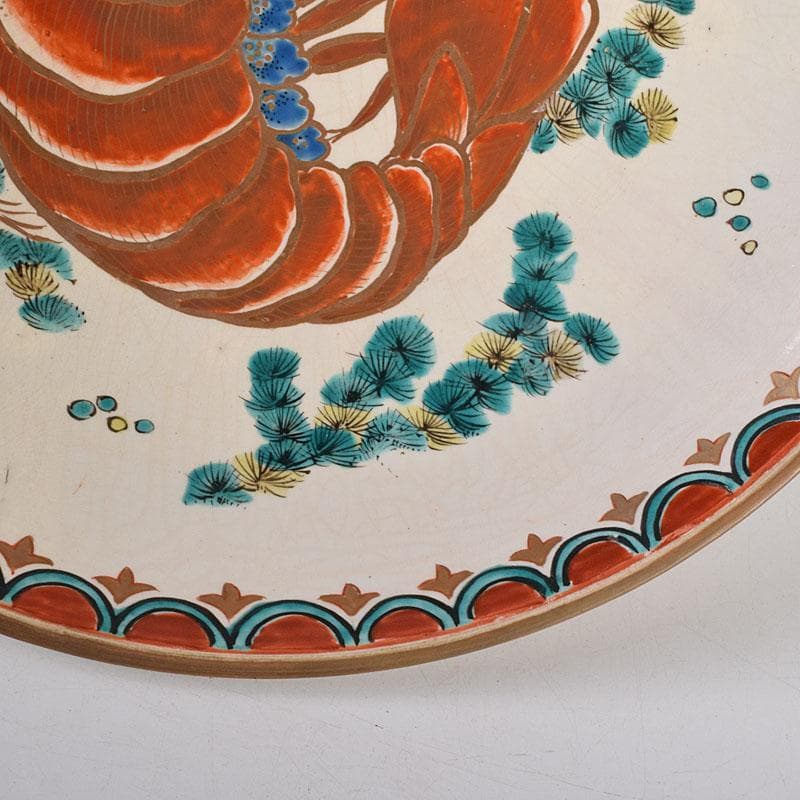 九谷焼　古九谷　色絵　海老文　大皿　飾皿　直径約36㎝　時代箱付　VR8142C