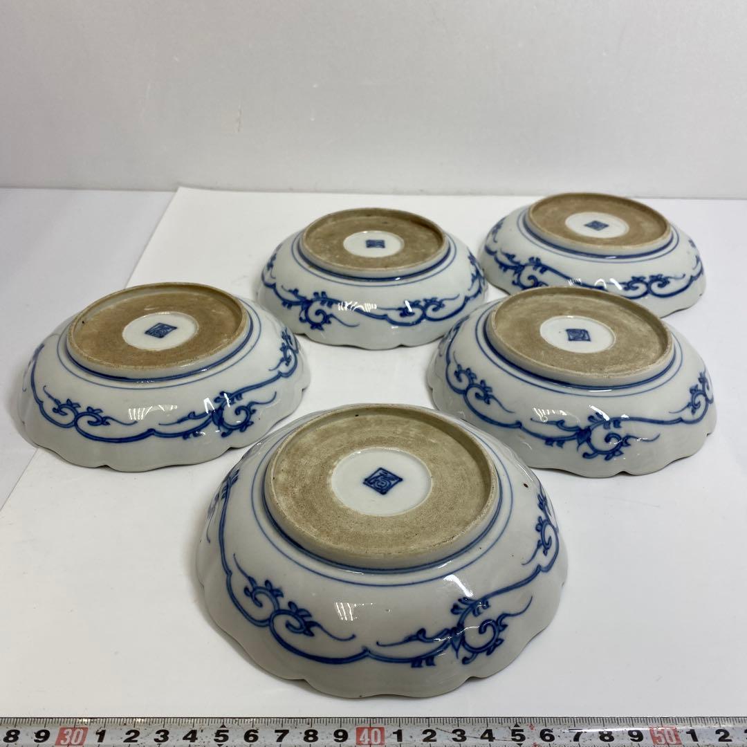 古伊万里　渦福　花唐草膾皿5枚　幅約16㎝　東Y7-0204☆2Fタサオ