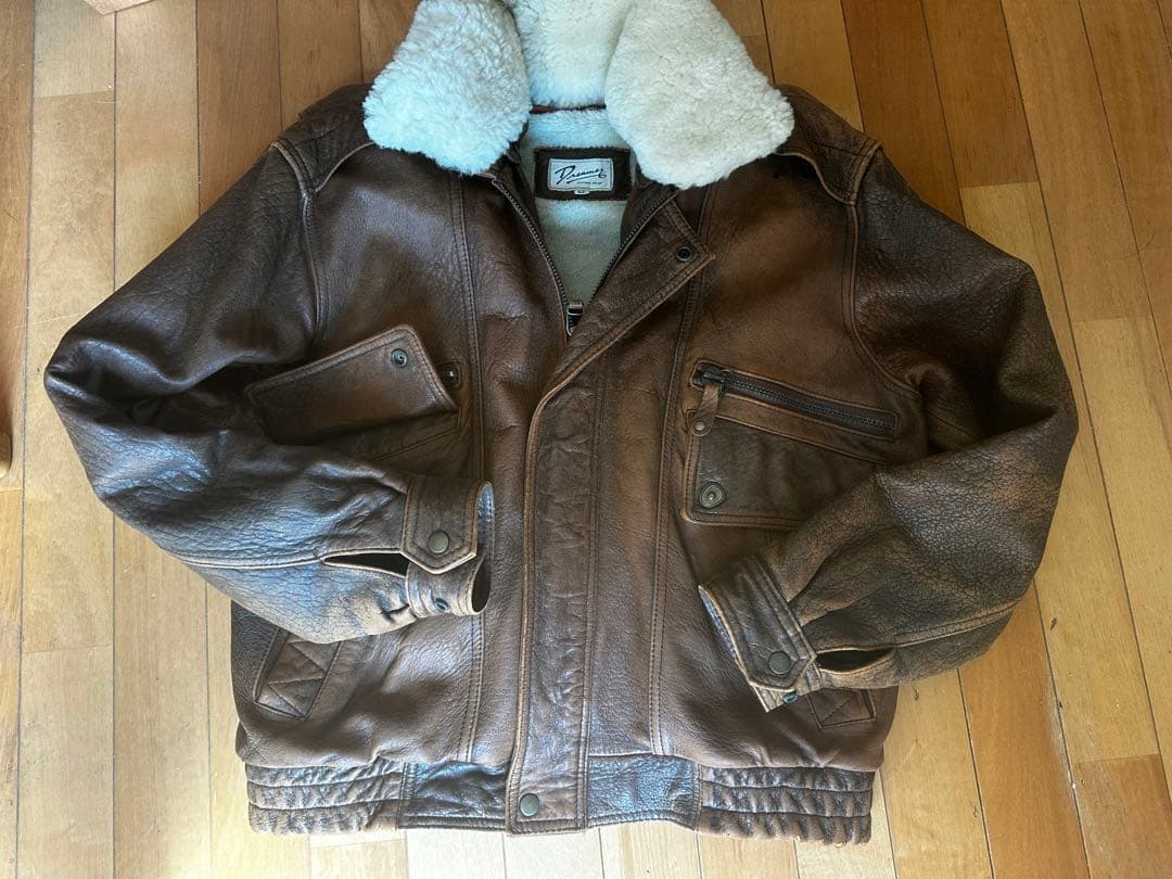 ブラウンレザー ボア付きG1？ジャケットLL