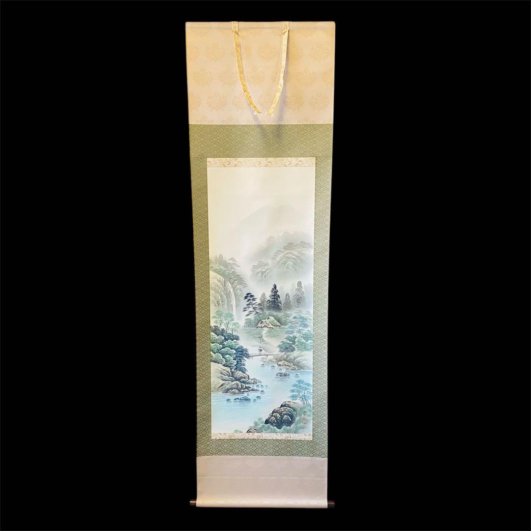 結城北彩　五尊仏山水　掛軸　絹本