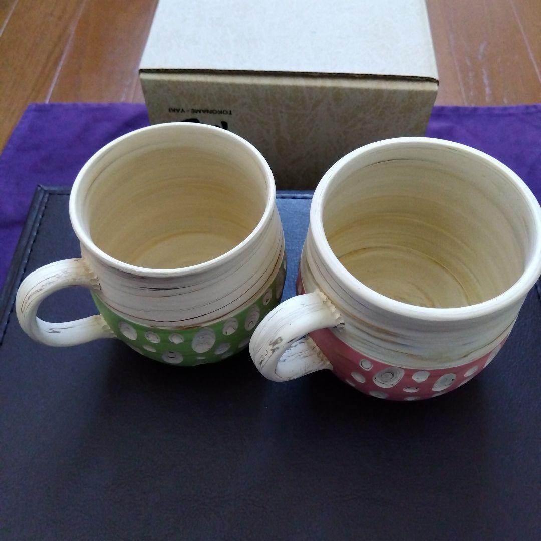 【新品】常滑焼 憲児陶苑 マグカップ 2個セット 白練込 水玉