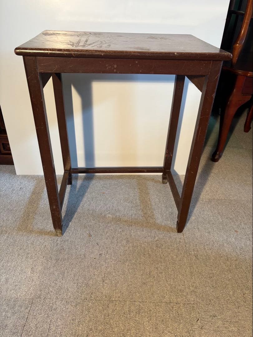 昭和レトロ 花台 サイドテーブル 竹彫刻 アンティーク 木製 飾り台 和家具