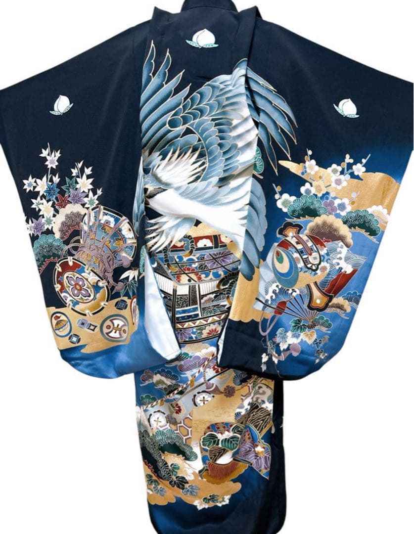 総絞り被布セット　七五三　3歳　男の子　一式　鷹　黒系　正絹