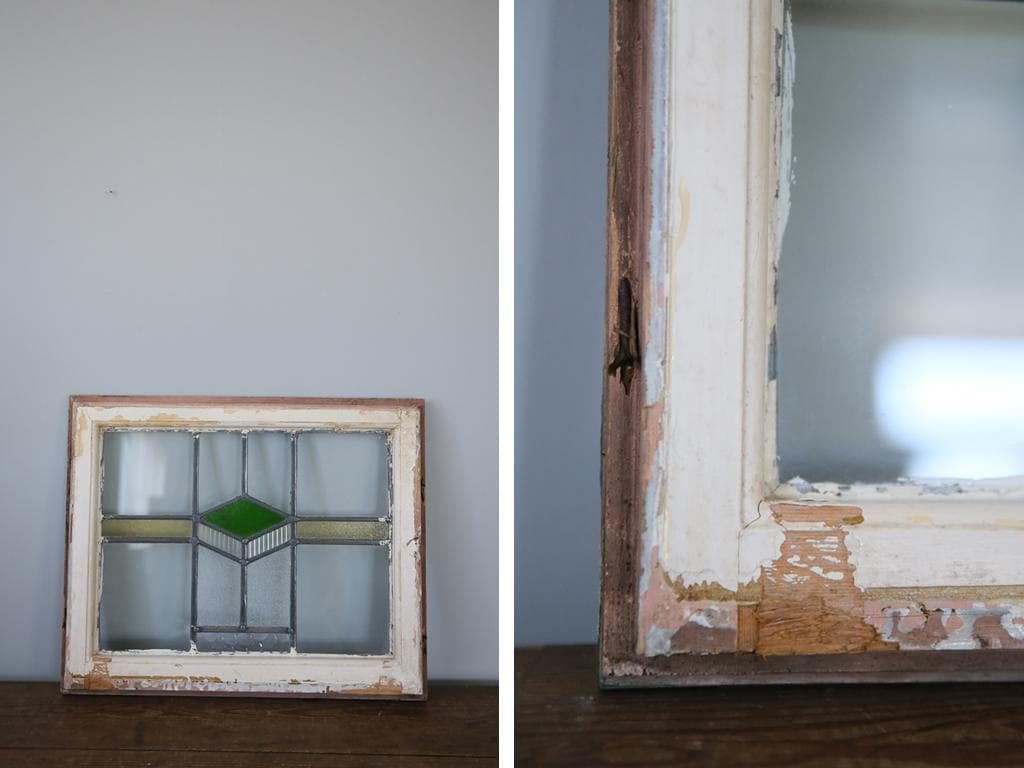 英国アンティークステンドグラス窓枠/ガラスウィンドウ/建具(84-212-6)