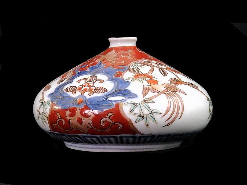 古伊万里　金襴手　花鳥紋に金唐草の図　油壷　D651AS-CHf