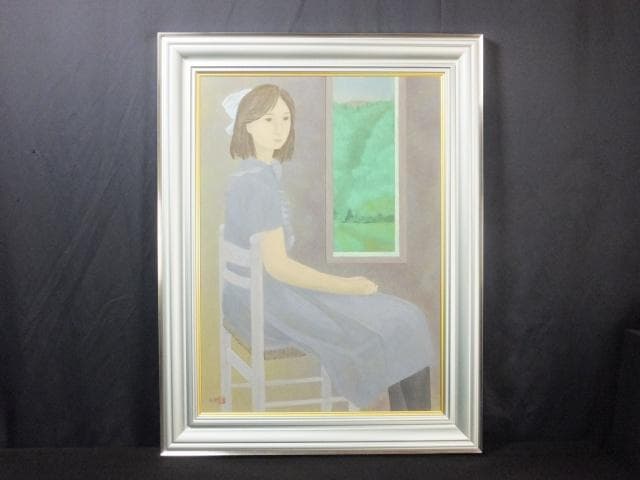 橋本弘安　落款印譜 共シール『窓辺』 日本画　紙本に岩絵具彩色 1011W