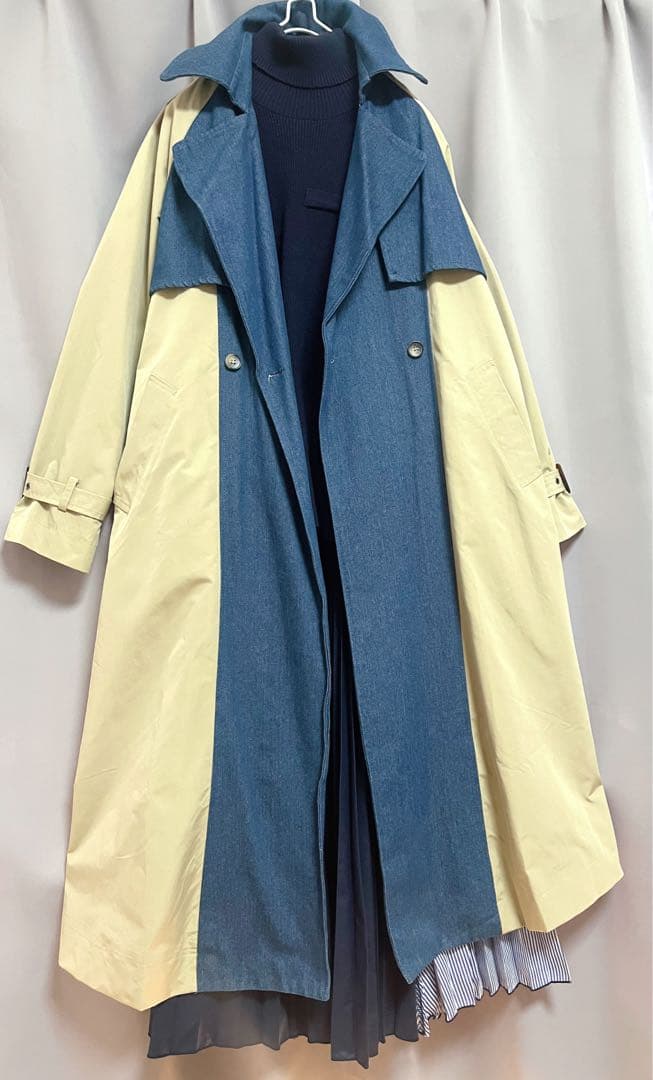 Thevon 異素材デニムリメイクデザインチェスターコート ゆったり トレンチ