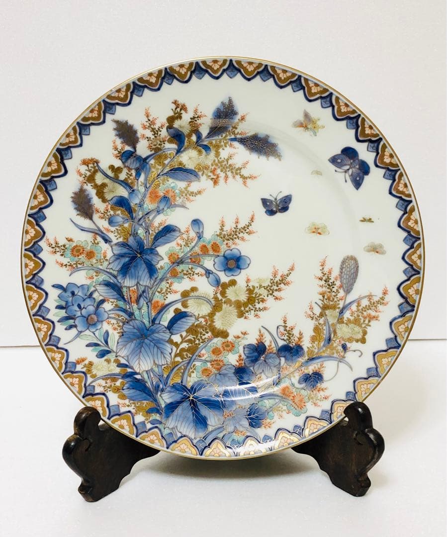 18時迄限定割引 明治香蘭社 有田焼 オールド 香蘭社 染錦上絵金彩秋草文8寸皿