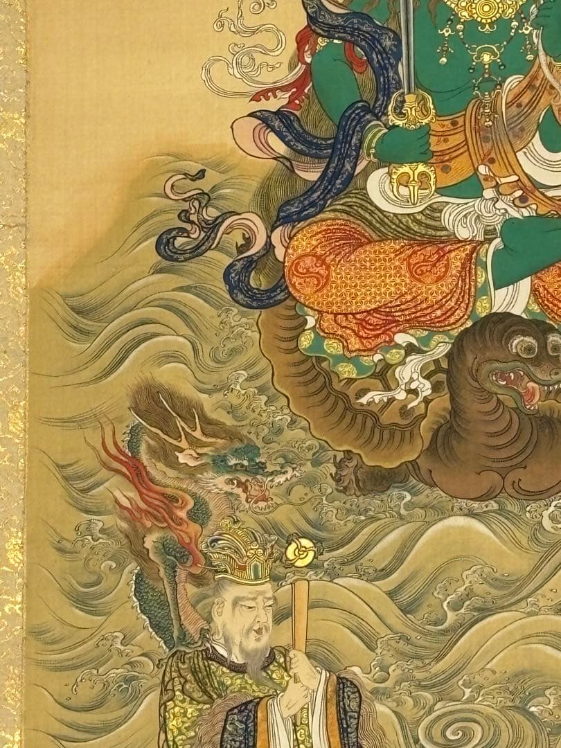 「極彩色木版 水天図」木版画 掛軸 1幅|仏教美術 仏画 江戸時代 真言宗