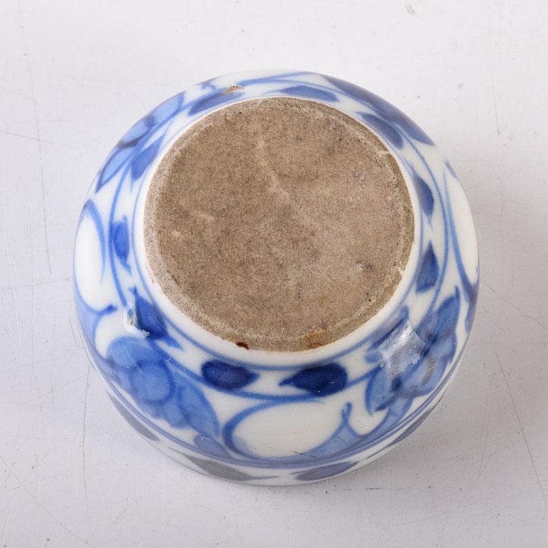 中国　新渡青花　花文　蓋壺　小壷　スンコロク　宋胡録　時代箱　C　R8683