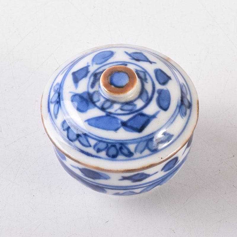 中国　新渡青花　花文　蓋壺　小壷　スンコロク　宋胡録　時代箱　C　R8683