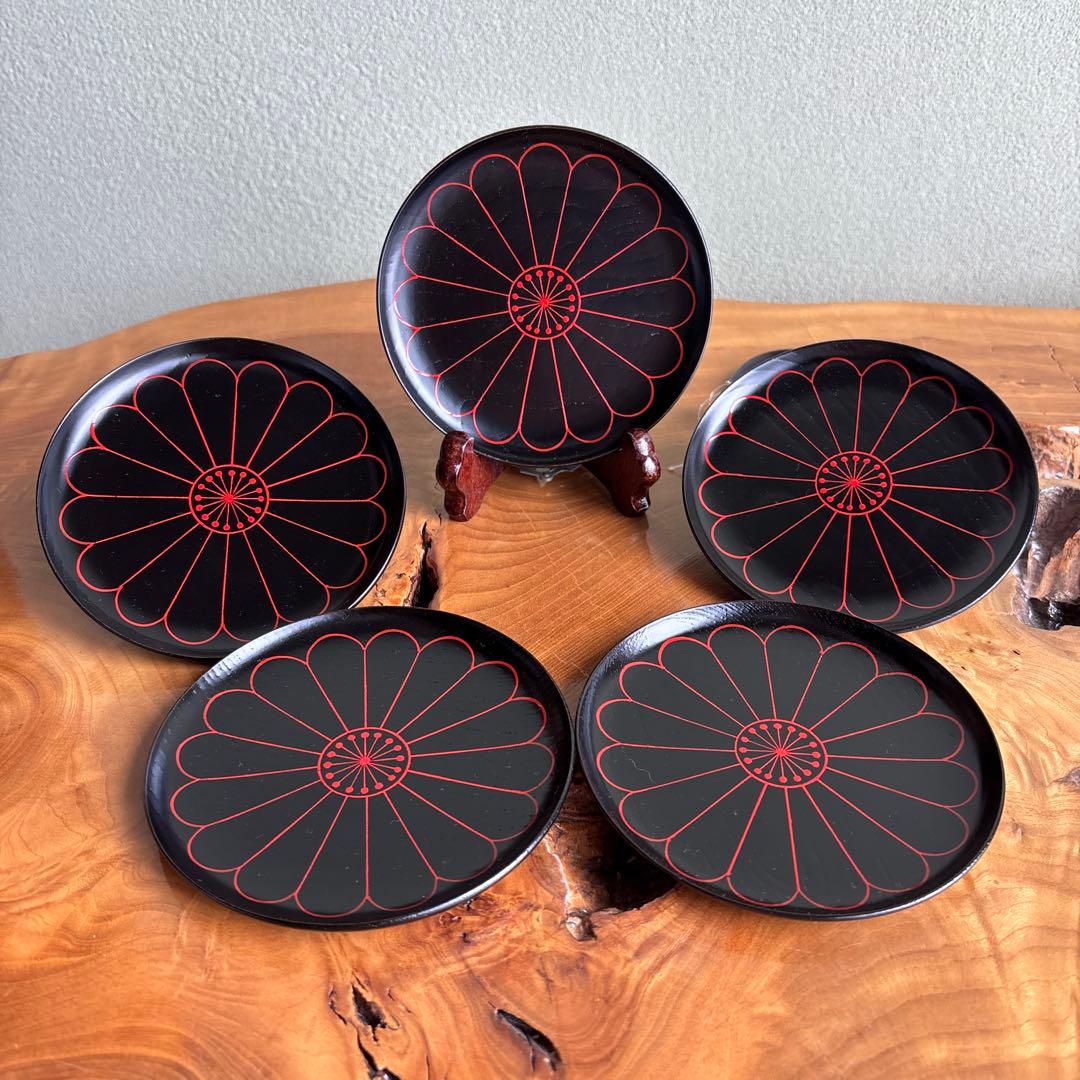 平安 象彦 菊 銘々皿 5枚組 共箱(定価29.700)